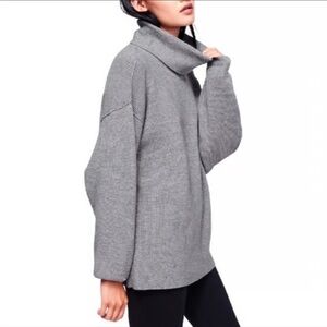 Free People Softly Structured Gray Ribbed Turtleneck Sweater